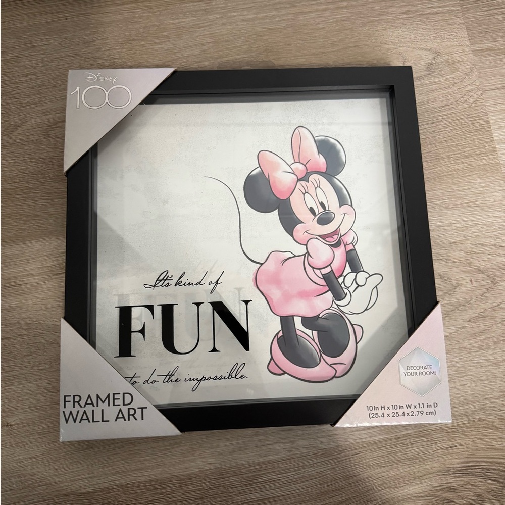 Disney 100 Minnie Mouse Wall Decor 10x10 Framed Art Pink Black New